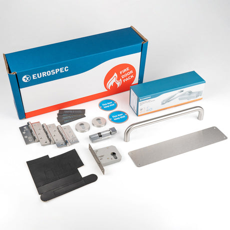 High quality image of Eurospec - Residential Fire Door Pack - Push/Pull Lockable - Silver | Sku. fdpr1 | available to order from Trade Door Handles in Kendal.