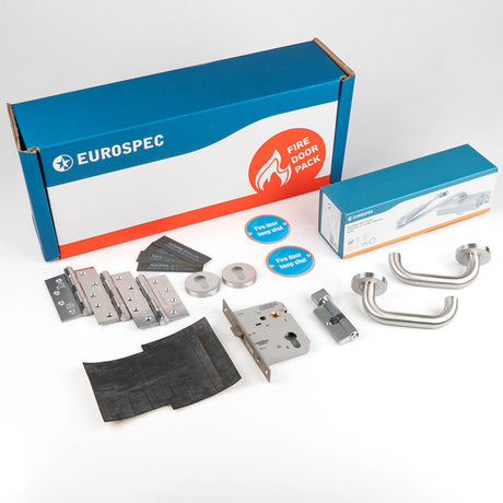 High quality image of Eurospec - Residential Fire Door Pack - Lever Lock - Silver | Sku. fdpr3 | available to order from Trade Door Handles in Kendal.