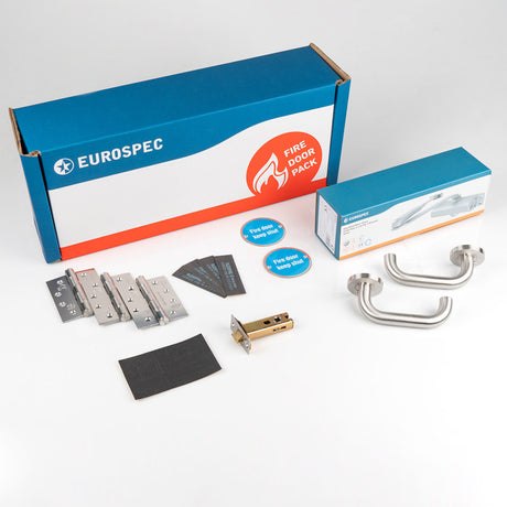 High quality image of Eurospec - Residential Fire Door Pack - Lever Latch - Silver | Sku. fdpr4 | available to order from Trade Door Handles in Kendal.