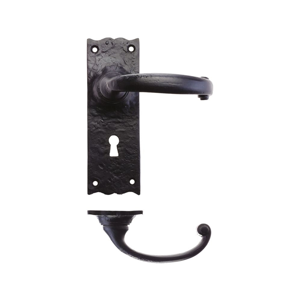 High quality image of the Foxcote Foundries - Traditional Lever on Lock Backplate - 6" - Antique Black | Sku. ff111 | available to order from Trade Door Handles.