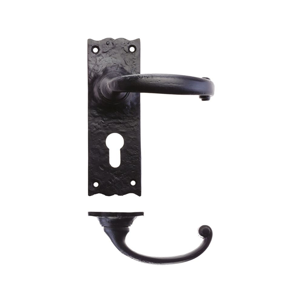 High quality image of the Foxcote Foundries - Traditional Lever on Euro Backplate - 6" - Antique Black | Sku. ff111ep | available to order from Trade Door Handles.