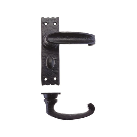 High quality image of the Foxcote Foundries - Traditional Slimline Thumb Lever on Bathroom Backplate - Antique Black | Sku. ff213 | available to order from Trade Door Handles.