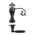 High quality image of the Foxcote Foundries - Scroll Lever on Fleur De Lys Backplate - 6" - Latch - Antique Black | Sku. ff312 | available to order from Trade Door Handles.