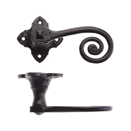 High quality image of the Foxcote Foundries - Curly Tail Lever on Square Rose - 2" - Antique Black | Sku. ff400 | available to order from Trade Door Handles.