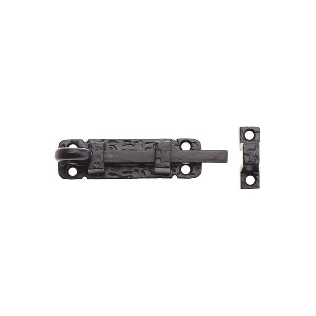 High quality image of the Foxcote Foundries - Curly Tail Door Bolt - 4" - Antique Black | Sku. ff51 | available to order from Trade Door Handles.
