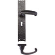 High quality image of the Foxcote Foundries - Traditional Lever on Lock Long Backplate - 10" - Antique Black | Sku. ff511 | available to order from Trade Door Handles.