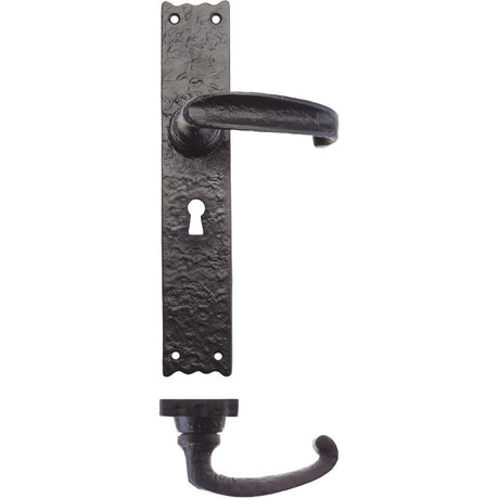 High quality image of the Foxcote Foundries - Traditional Lever on Lock Long Backplate - 10" - Antique Black | Sku. ff511 | available to order from Trade Door Handles.