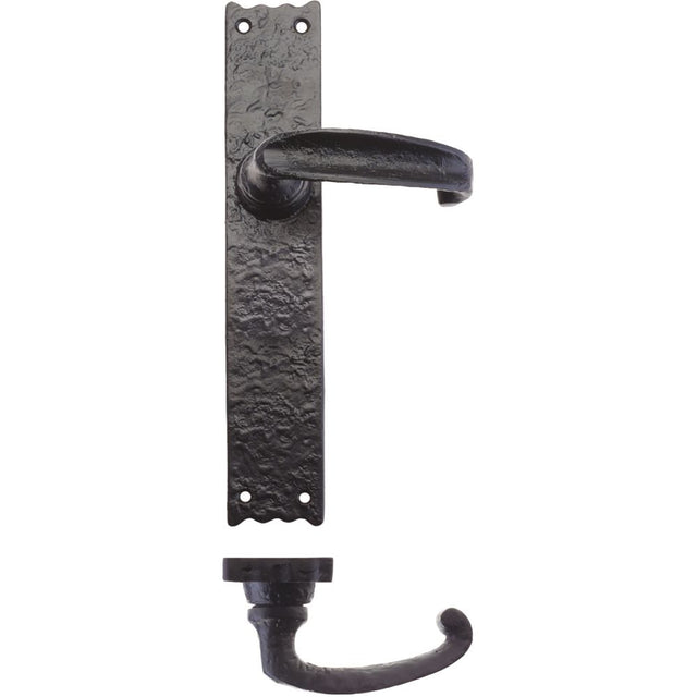High quality image of the Foxcote Foundries - Traditional Lever on Latch Long Backplate - 10" - Antique Black | Sku. ff512 | available to order from Trade Door Handles.