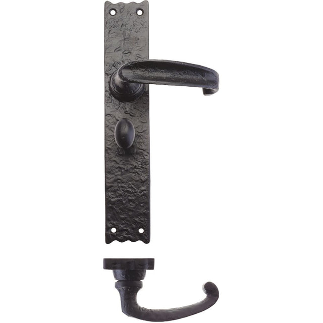 High quality image of the Foxcote Foundries - Traditional Lever on Bathroom Long Backplate - 10" - Antique Black | Sku. ff513 | available to order from Trade Door Handles.