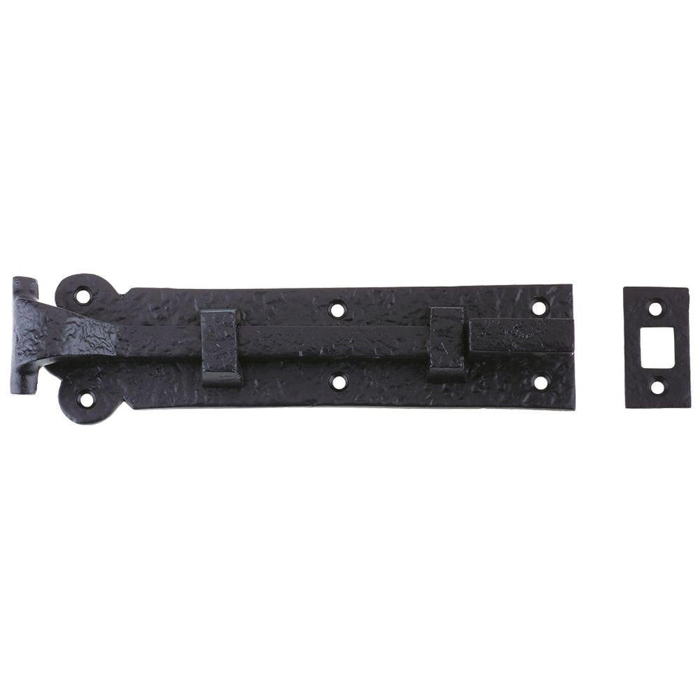 High quality image of the Foxcote Foundries - Cranked Plain Door Bolt - 200mm x 48mm - Antique Black | Sku. ff56 | available to order from Trade Door Handles.