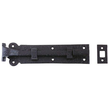 High quality image of the Foxcote Foundries - Cranked Plain Door Bolt - 200mm x 48mm - Antique Black | Sku. ff56 | available to order from Trade Door Handles.