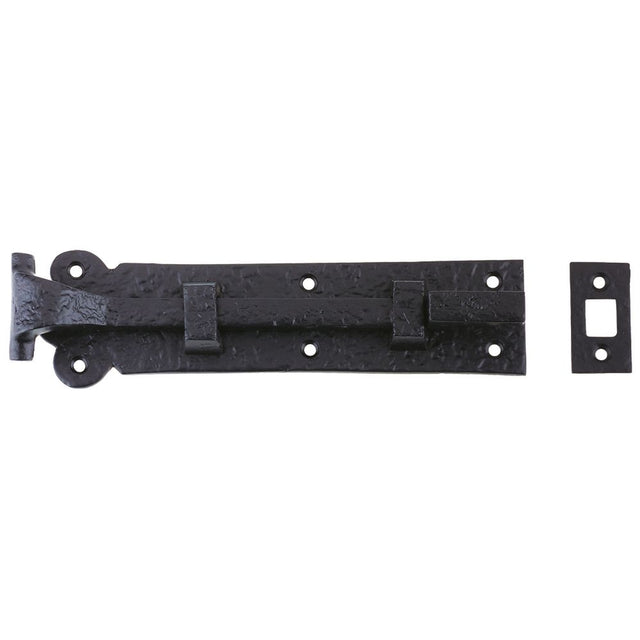 High quality image of the Foxcote Foundries - Cranked Plain Door Bolt - 200mm x 48mm - Antique Black | Sku. ff56 | available to order from Trade Door Handles.