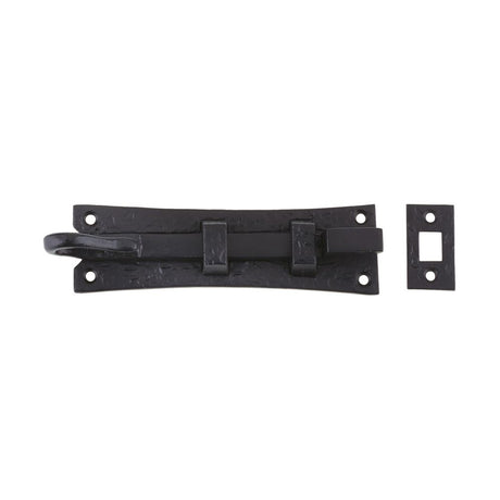 High quality image of the Foxcote Foundries - Cranked Curly Tail Door Bolt - 150mm x 42mm - Antique Black | Sku. ff57 | available to order from Trade Door Handles.