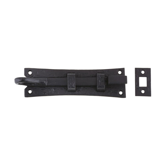 High quality image of the Foxcote Foundries - Cranked Curly Tail Door Bolt - 150mm x 42mm - Antique Black | Sku. ff57 | available to order from Trade Door Handles.