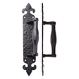 High quality image of the Foxcote Foundries - Pull Handle on Fleur De Lys Backplate - 10" - Antique Black | Sku. ff74 | available to order from Trade Door Handles.