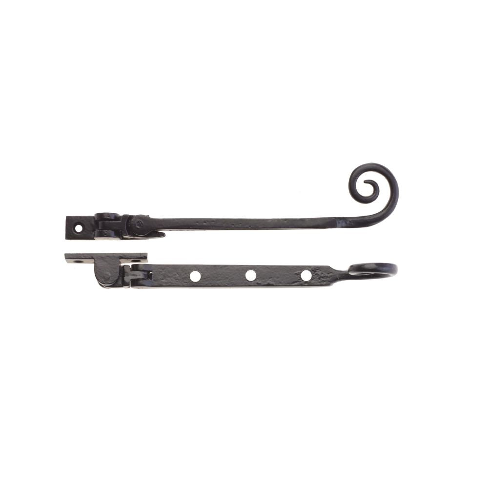 High quality image of the Foxcote Foundries - Curly Tail Casement Stay - 8" - Antique Black | Sku. ff90a | available to order from Trade Door Handles.