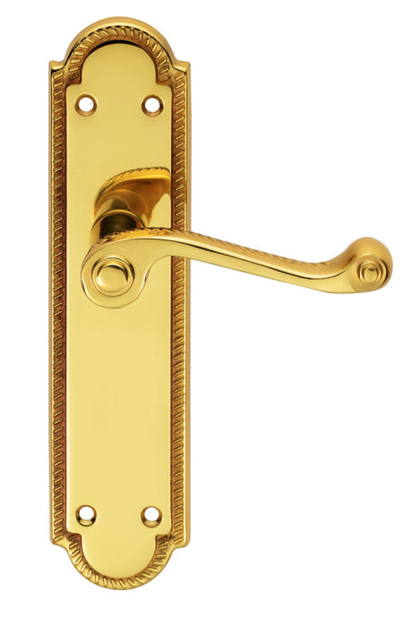 High quality image of Carlisle Brass - Georgian Lever on Shaped Latch Backplate - Polished Brass | Sku. fg26l | Trade Door Handles.