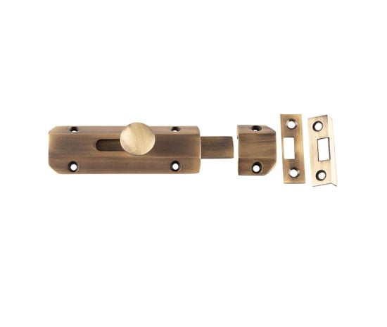 Frelan Hardware Accessories Antique Brass / Straight Surface Bolts / 100mm / 4" Frelan - 100mm AB Slide Bolt