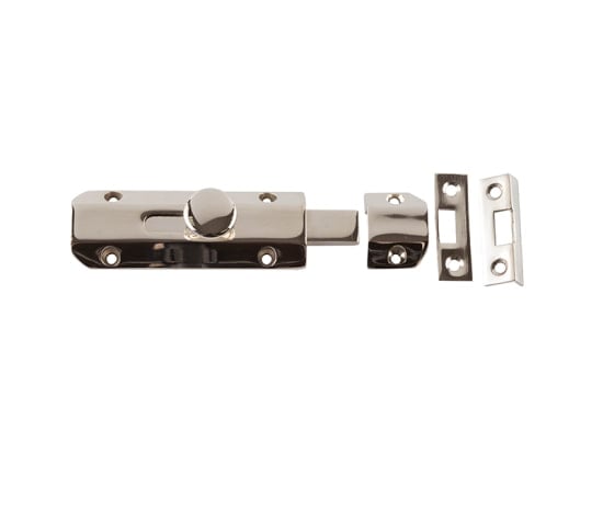 Frelan Hardware Accessories Polished Nickel / Straight Surface Bolts / 100mm / 4" Frelan - 100mm PN Slide Bolt