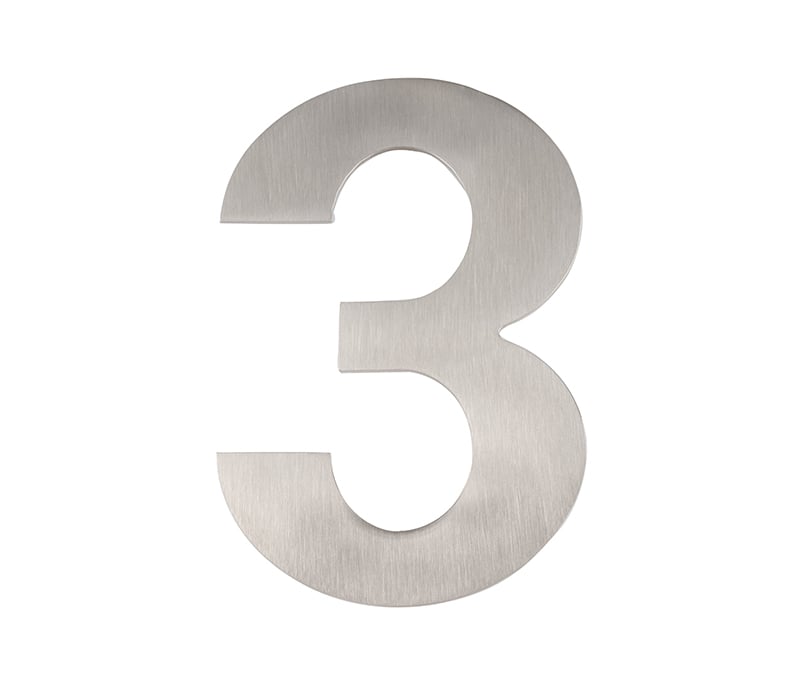 Frelan Hardware Door Furniture Satin Stainless Steel / Numerals / 3 Frelan - 150mm No.3 Numeral - Grade 304 Satin Stainless Steel