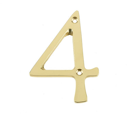 Frelan Hardware Door Furniture Polished Brass / Numerals / 4 Frelan - 75MM PB Screwfix numeral 4