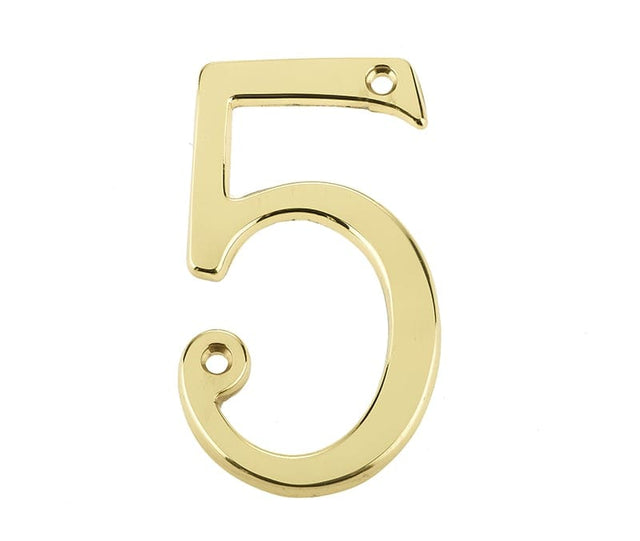 Frelan Hardware Door Furniture Polished Brass / Numerals / 5 Frelan - 75MM PB Screwfix numeral 5