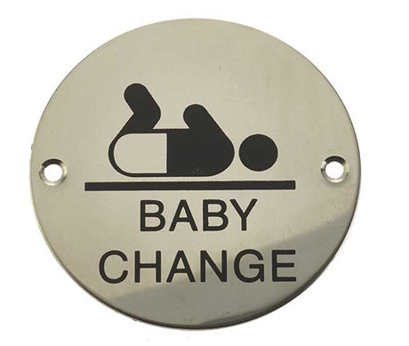 Frelan Hardware Door Furniture Polished Stainless Steel / Signs Frelan - Baby Change - Signage 75mm Dia. - Polished Stainless Steel