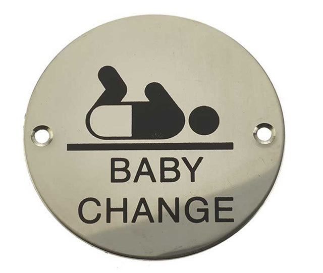 Frelan Hardware Door Furniture Polished Stainless Steel / Signs Frelan - Baby Change - Signage 75mm Dia. - Polished Stainless Steel