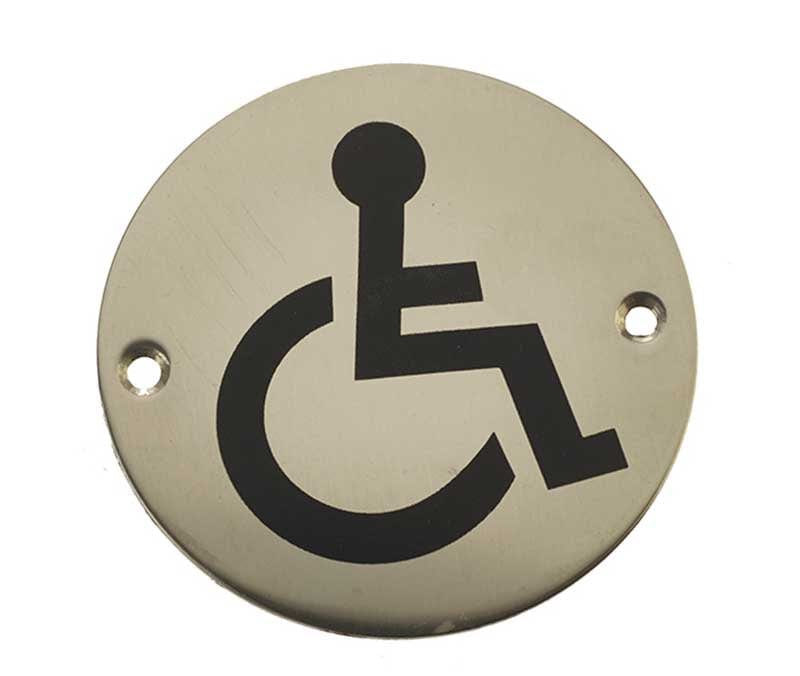 Frelan Hardware Door Furniture Polished Stainless Steel / Signs Frelan - Disabled - Signage 75mm Dia. - Polished Stainless Steel