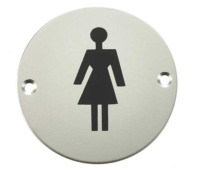Frelan Hardware Door Furniture Satin Anodised Aluminium / Signs Frelan - Female Sex Symbol - Signage 75mm Dia. - Satin Anodised Aluminium