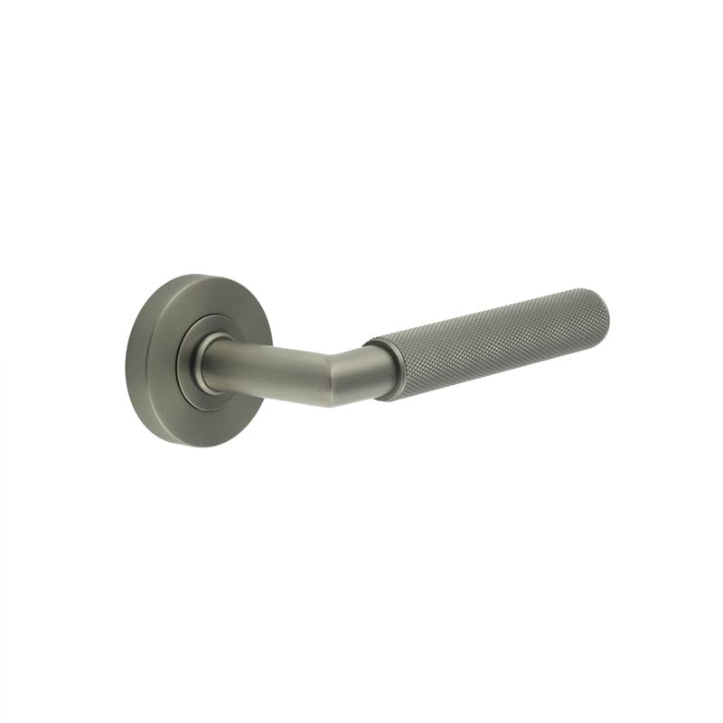 Frelan Hardware Door Furniture Gun Metal / Round Rose Frelan - GM Mitred Diamond Knurled Lever on Round Rose 316g PVD