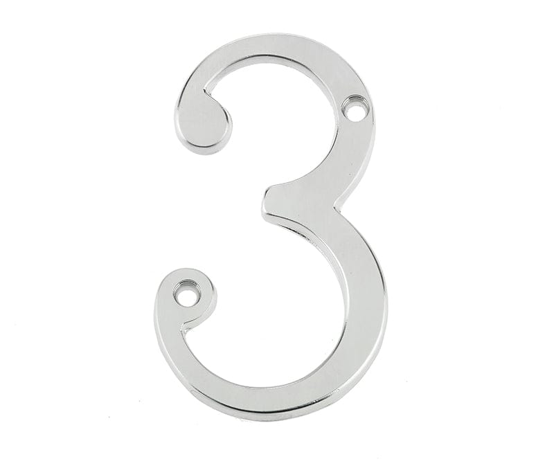 Frelan Hardware Door Furniture Satin Chrome / Numerals / 3 Frelan - JNSC/3 75MM SCREWFIX NUMERAL