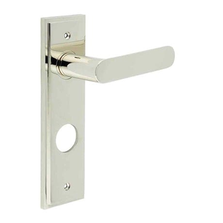 Frelan Hardware Door Furniture Polished Nickel / Bathroom Lock Handles Frelan - Kensington Door Handle Din Bathroom Backplate Polished Nickel