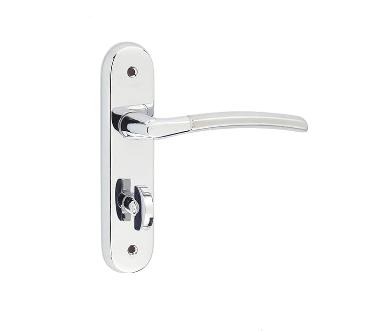 Frelan Hardware Door Furniture Polished Chrome/Satin Chrome / Bathroom Lock Handles Frelan - Lorenzo Kontrax Suite Door Handle on Bathroom Plate Polished Chrome/Sat