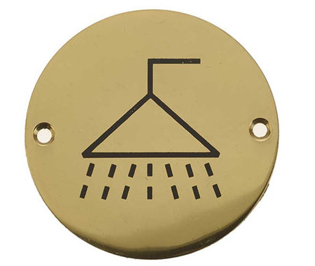 Frelan Hardware Door Furniture Polished Brass / Signs Frelan - Shower - Signage 75mm Dia. - Polished Brass
