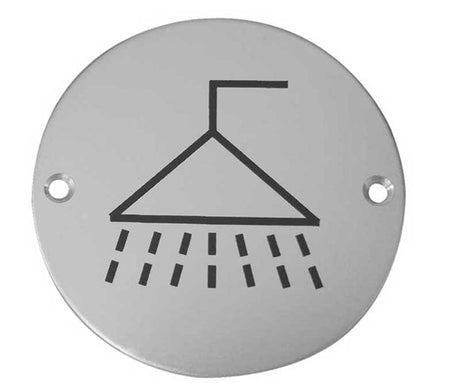 Frelan Hardware Door Furniture Satin Anodised Aluminium / Signs Frelan - Shower - Signage 75mm Dia. - Satin Anodised Aluminium