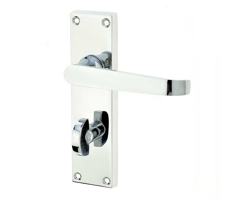 Frelan Hardware Door Furniture Polished Chrome / Bathroom Lock Handles Frelan - Victorian Straight Door Handle on Bathroom Plate Polished Chrome