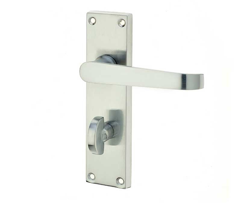 Frelan Hardware Door Furniture Satin Chrome / Bathroom Lock Handles Frelan - Victorian Straight Door Handle on Bathroom Plate Satin Chrome