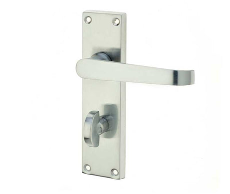 Frelan Hardware Door Furniture Satin Chrome / Bathroom Lock Handles Frelan - Victorian Straight Door Handle on Bathroom Plate Satin Chrome