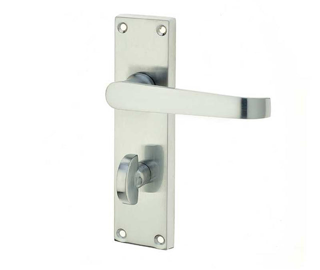 Frelan Hardware Door Furniture Satin Chrome / Bathroom Lock Handles Frelan - Victorian Straight Door Handle on Bathroom Plate Satin Chrome