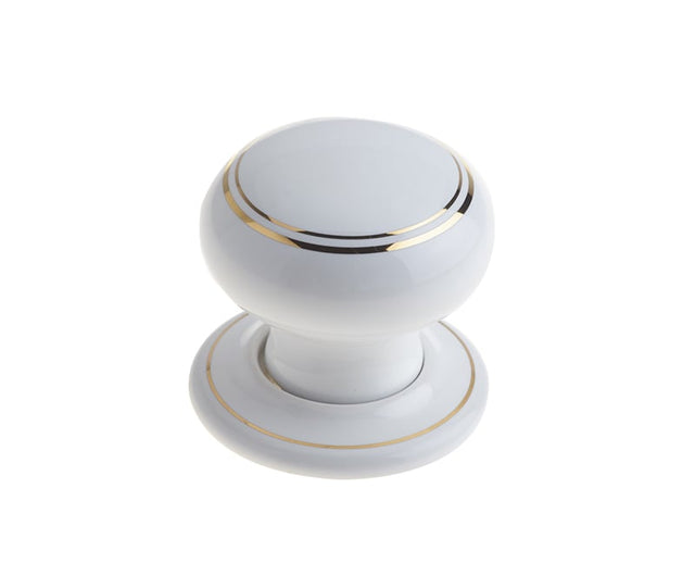 Frelan Hardware Door Furniture Goldline White / Mortice Knobs Frelan - White Lined Porcelain Unsprung Mortice Knobs - White/Gold Line