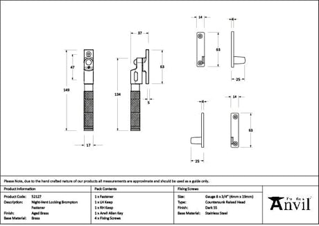 From The Anvil Window Furniture Aged Brass / Yes / Night Vent From The Anvil - Aged Brass Night-Vent Locking Brompton Fastener