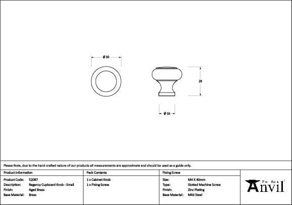 From The Anvil Cabinet Hardware Aged Brass / Cabinet Knobs / Small From The Anvil - Aged Brass Regency Cabinet Knob - Small