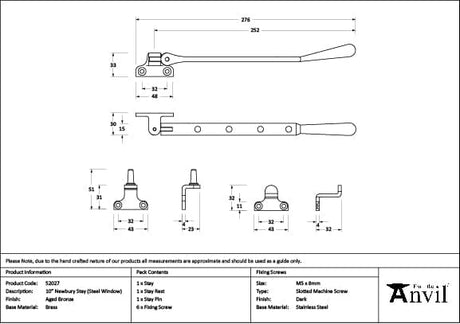 From The Anvil Window Furniture Aged Bronze / 10"/250mm From The Anvil - Aged Bronze 10" Newbury Stay (Steel Window)