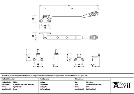 From The Anvil Window Furniture Aged Bronze / 8"/200mm From The Anvil - Aged Bronze 8" Reeded Stay (Steel Window)