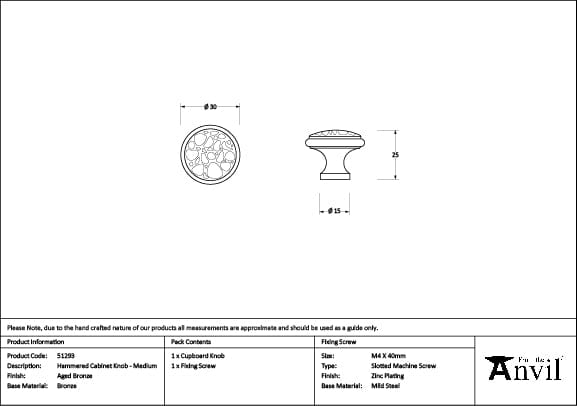 From The Anvil Cabinet Hardware Aged Bronze / Cabinet Knobs / Medium From The Anvil - Aged Bronze Hammered Cabinet Knob - Medium