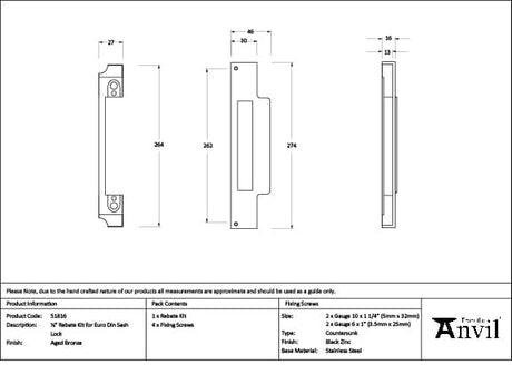 From The Anvil Locks & Latches Aged Bronze / DIN Rebate Kit From The Anvil - Aged Bronze Rebate Kit for Euro Din Sash Lock