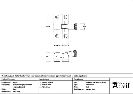 From The Anvil Window Furniture Black / Sash Window Brighton Fasteners / Yes From The Anvil - Black Brompton Brighton Fastener - Narrow (Square)