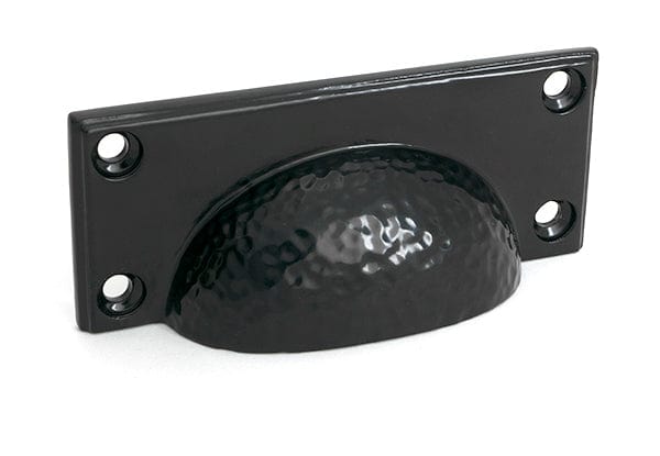 From The Anvil Cabinet Hardware Black / Cabinet Cup Pulls From The Anvil - Black Hammered Art Deco Drawer Pull