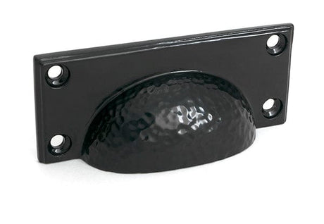 From The Anvil Cabinet Hardware Black / Cabinet Cup Pulls From The Anvil - Black Hammered Art Deco Drawer Pull